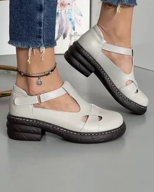 Sandale Cu Scai Si Bareta Piele Naturala Gri JY6949