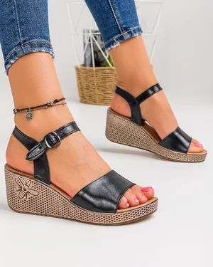 Sandale Dama Piele Naturala Cu Platforma Negre PV920