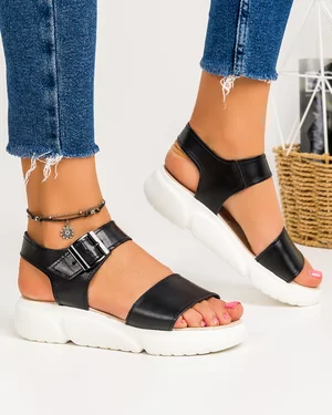 Sandale Dama Piele Naturala Cu Platforma Negre 932