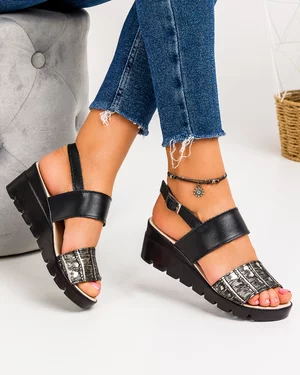 Sandale Dama Piele Naturala Cu Platforma Negre C926