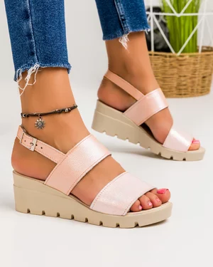 Sandale Dama Piele Naturala Cu Platforma Roz A926