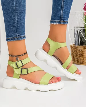 Sandale Dama Piele Naturala Cu Platforma Verzi PV939