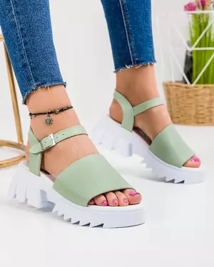 Sandale dama piele naturala verde deschis cu talpa alba PV946