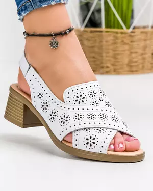 Sandale Decupate Piele Naturala Albe JY68912