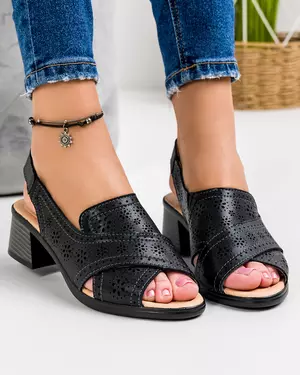Sandale Negre Piele Naturala Decupate JY68912