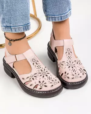 Sandale Perforate Roz Piele Naturala JY6946