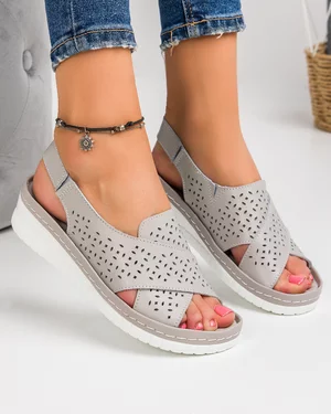 Sandale Piele Naturala Dama Gri AW398