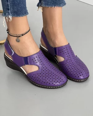 Sandale Piele Naturala Perforate Mov Cu Bareta Elastica JY35818