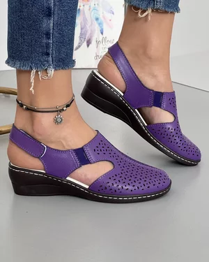 Sandale Piele Naturala Perforate Mov Cu Bareta Elastica JY35818