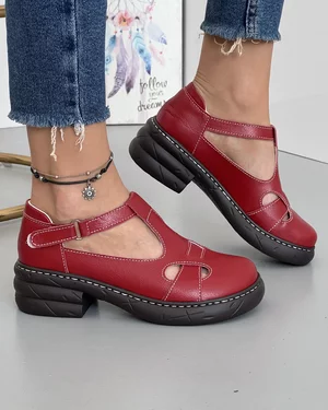Sandale Piele Naturala Rosii Cu Bareta Si Scai JY6949