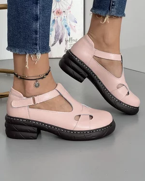 Sandale Piele Naturala Roz Cu Bareta Si Scai JY6949