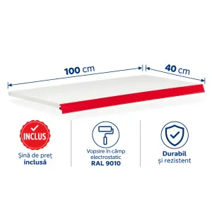 Bază metalică pentru rafturi metalice – 100 x 40 cm, Alb