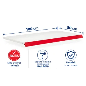Bază metalică pentru rafturi metalice – 100 x 50 cm, Alb