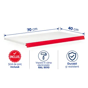 Bază metalică pentru rafturi metalice – 70 x 40 cm, Alb