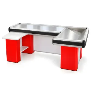 Masa pentru casa de marcat 180 cm dreapta, Alb-roşu, Rama din aluminium