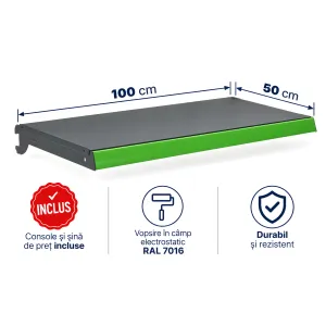 Poliță suplimentară 100×50 cm pentru rafturi metalice de magazin, Antracit
