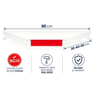 Poliță metalică pentru colț interior – 30 / 40 / 50 cm