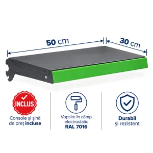 Poliță suplimentară 50×30 cm pentru rafturi metalice de magazin, Antracit