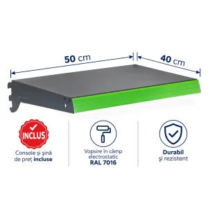 Poliță suplimentară 50×40 cm pentru rafturi metalice de magazin, Antracit
