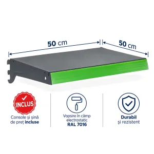 Poliță suplimentară 50×50 cm pentru rafturi metalice de magazin, Antracit