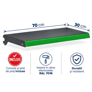 Poliță suplimentară 70×30 cm pentru rafturi metalice de magazin, Antracit