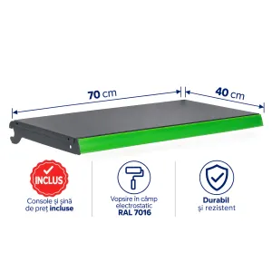 Poliță suplimentară 70×40 cm pentru rafturi metalice de magazin, Antracit