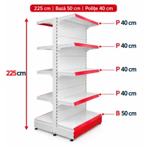 Raft gondola pentru magazin Alb 225 cm – Baza 50 cm – Polite 40 cm