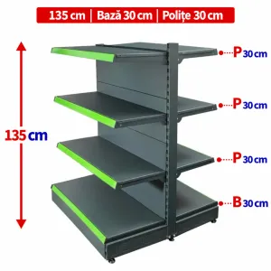 Raft gondola pentru magazin Antracit 135 cm – Baza 30 cm – Polite 30 cm