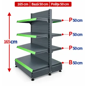 Raft gondola pentru magazin Antracit 165 cm – Baza 50 cm – Polite 50 cm