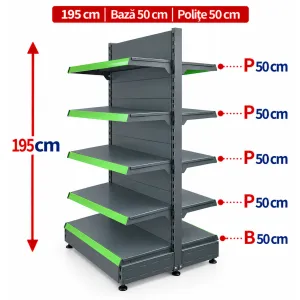 Raft gondola pentru magazin Antracit 195 cm – Baza 50 cm – Polite 50 cm