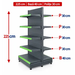 Raft gondola pentru magazin Antracit 225 cm – Baza 40 cm – Polite 30 cm