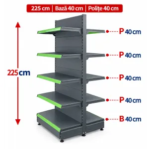 Raft gondola pentru magazin Antracit 225 cm – Baza 40 cm – Polite 40 cm