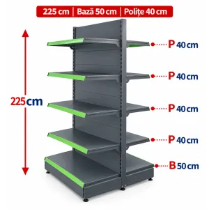 Raft gondola pentru magazin Antracit 225 cm – Baza 50 cm – Polite 40 cm