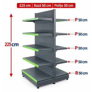 Raft gondola pentru magazin Antracit 225 cm – Baza 50 cm – Polite 50 cm