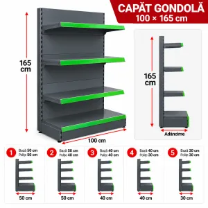 Raft metalic capăt gondolă H165 x L100 cm, Antracit