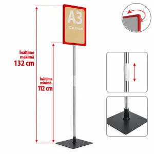 Suport pentru afiș A3 – Înălțime reglabilă 112–132 cm
