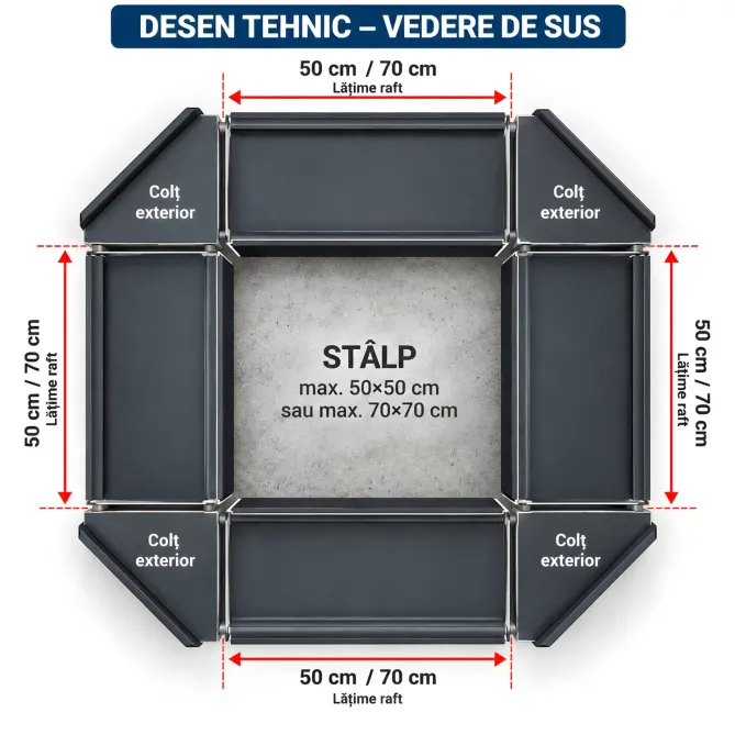 Raft metalic pentru imbrăcarea stâlpilor – H 195 cm, Antracit picture - 2