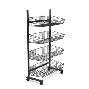 Raft de expunere negru cu 4 niveluri – stand mobil pentru magazin, 70 cm