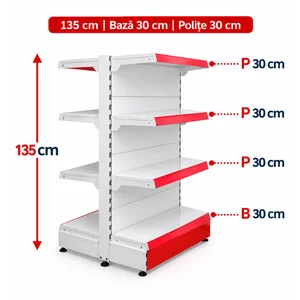 Raft gondola pentru magazin Alb 135 cm – Baza 30 cm – Polite 30 cm