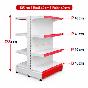 Raft gondola pentru magazin Alb 135 cm – Baza 40 cm – Polite 40 cm