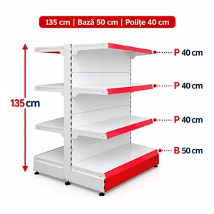 Raft gondola pentru magazin Alb 135 cm – Baza 50 cm – Polite 40 cm