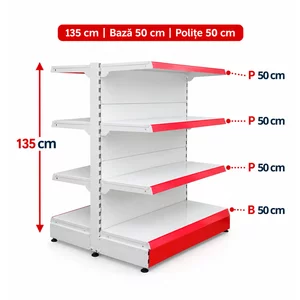 Raft gondola pentru magazin Alb 135 cm – Baza 50 cm – Polite 50 cm