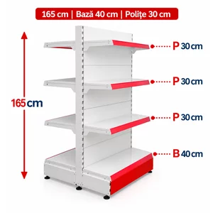Raft gondola pentru magazin Alb 165 cm – Baza 40 cm – Polite 30 cm