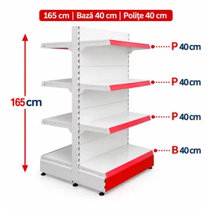 Raft gondola pentru magazin Alb 165 cm – Baza 40 cm – Polite 40 cm