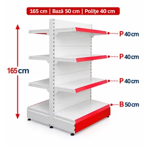 Raft gondola pentru magazin Alb 165 cm – Baza 50 cm – Polite 40 cm