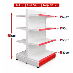 Raft gondola pentru magazin Alb 165 cm – Baza 50 cm – Polite 50 cm