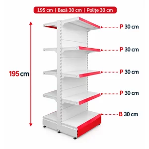 Raft gondola pentru magazin Alb 195 cm – Baza 30 cm – Polite 30 cm