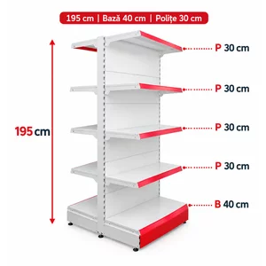 Raft gondola pentru magazin Alb 195 cm – Baza 40 cm – Polite 30 cm