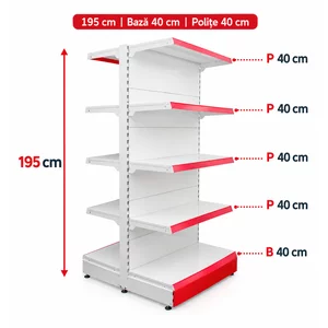 Raft gondola pentru magazin Alb 195 cm – Baza 40 cm – Polite 40 cm