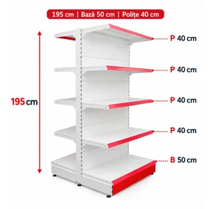 Raft gondola pentru magazin Alb 195 cm – Baza 50 cm – Polite 40 cm
